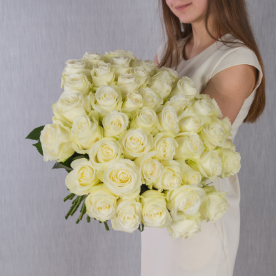 Букет из 51 белой Розы 40 см 7308-Бел