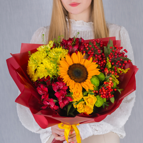 Осенний букет с подсолнухом. арт. 37965